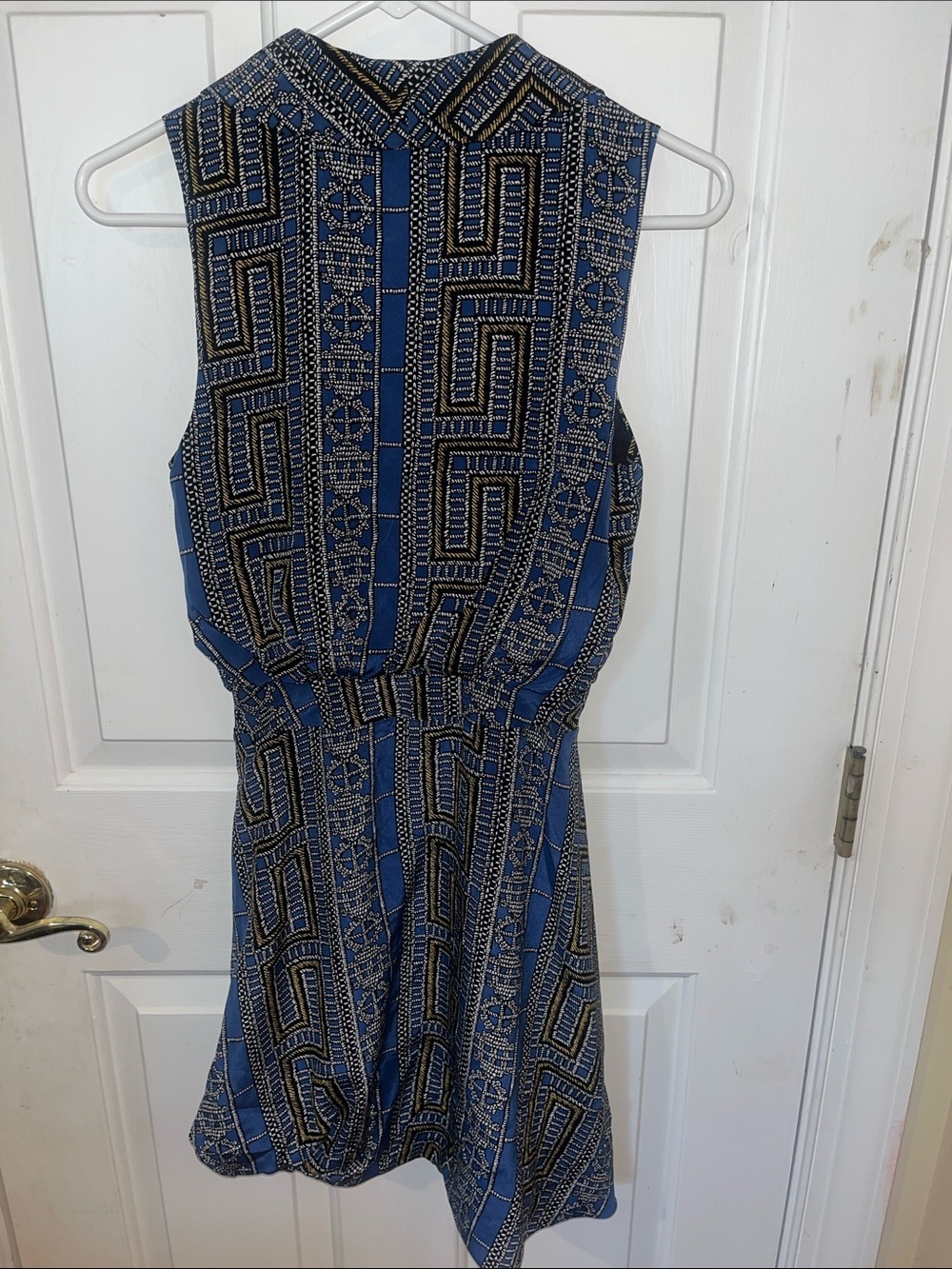 Sara Berman 100% Silk Dress Small Asymmetrical Hem Blue Print Lined - Picture 3 of 7
